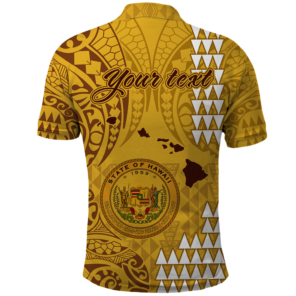 Personalised Maui Island Polo Shirt Kakau Tribal Mixed Polynesian Pattern Gold LT9 - Polynesian Pride