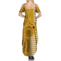 Personalised Maui Island Summer Maxi Dress Kakau Tribal Mixed Polynesian Pattern Gold LT9 - Polynesian Pride
