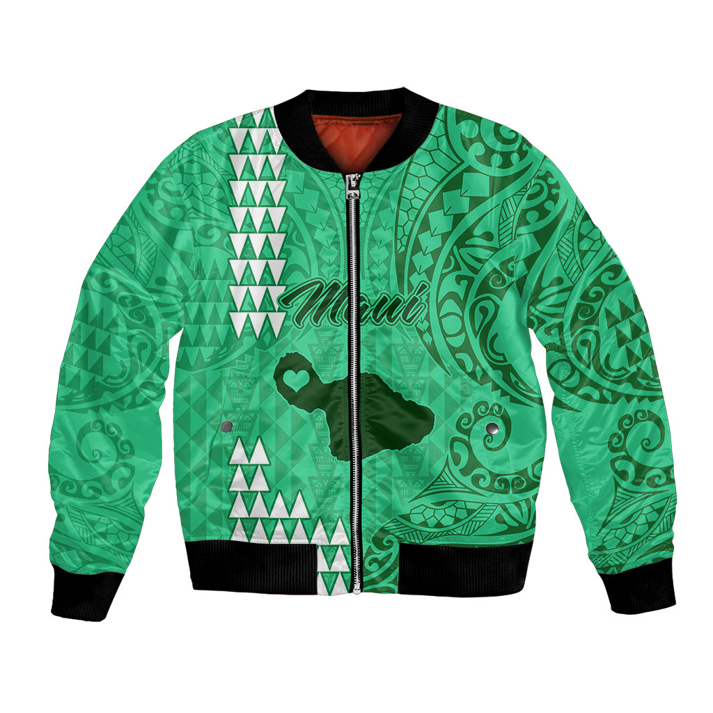 Maui Island Bomber Jacket Kakau Tribal Mixed Polynesian Pattern Green LT9 Unisex Green - Polynesian Pride