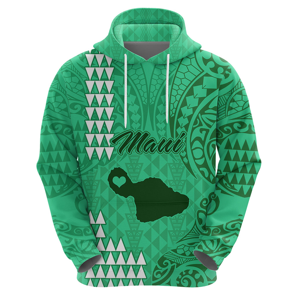 Maui Island Hoodie Kakau Tribal Mixed Polynesian Pattern Green LT9 - Polynesian Pride