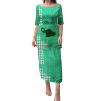 Maui Island Puletasi Kakau Tribal Mixed Polynesian Pattern Green LT9 Long Dress Green - Polynesian Pride
