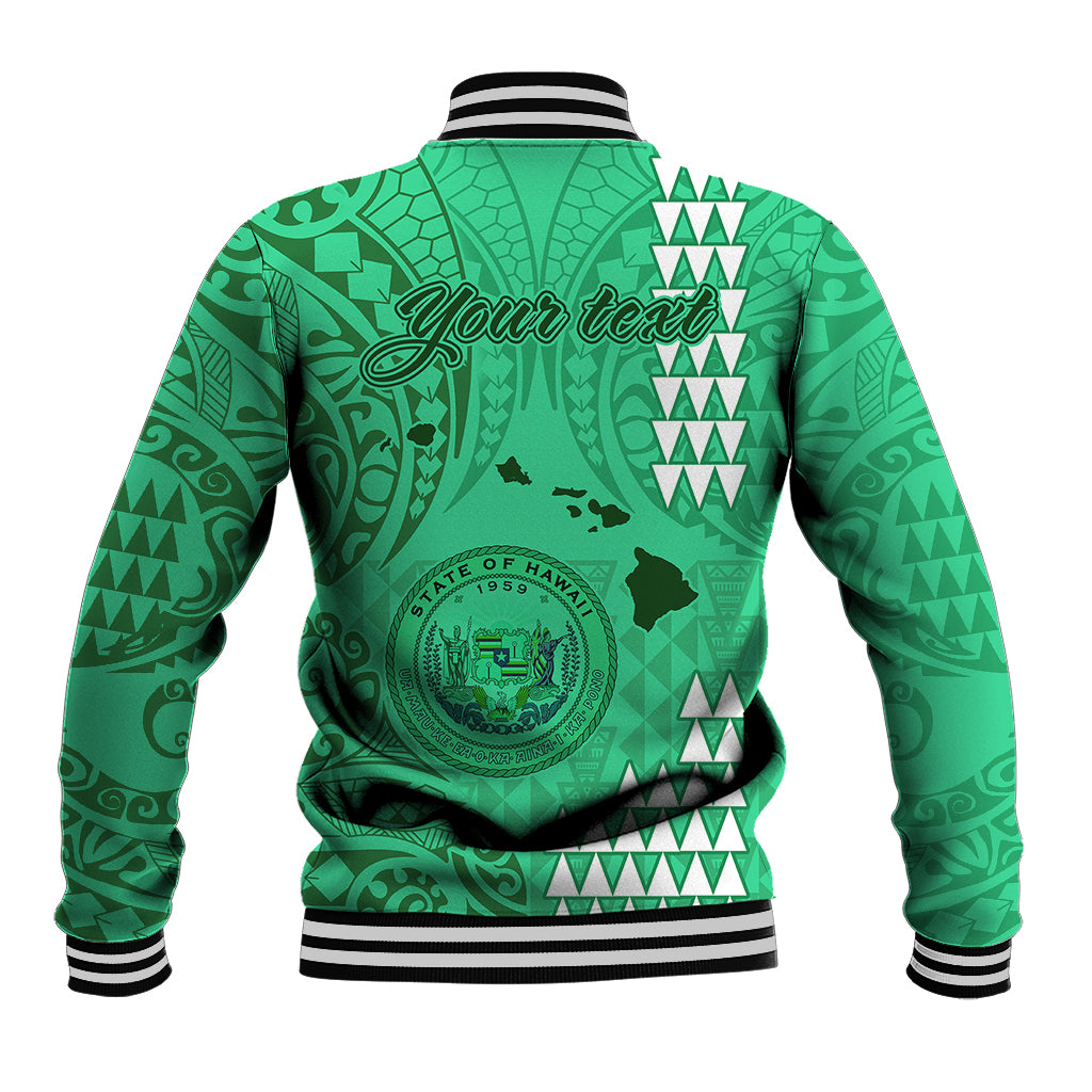 Personalised Maui Island Baseball Jacket Kakau Tribal Mixed Polynesian Pattern Green LT9 - Polynesian Pride