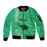 Personalised Maui Island Sleeve Zip Bomber Jacket Kakau Tribal Mixed Polynesian Pattern Green LT9 Unisex Green - Polynesian Pride