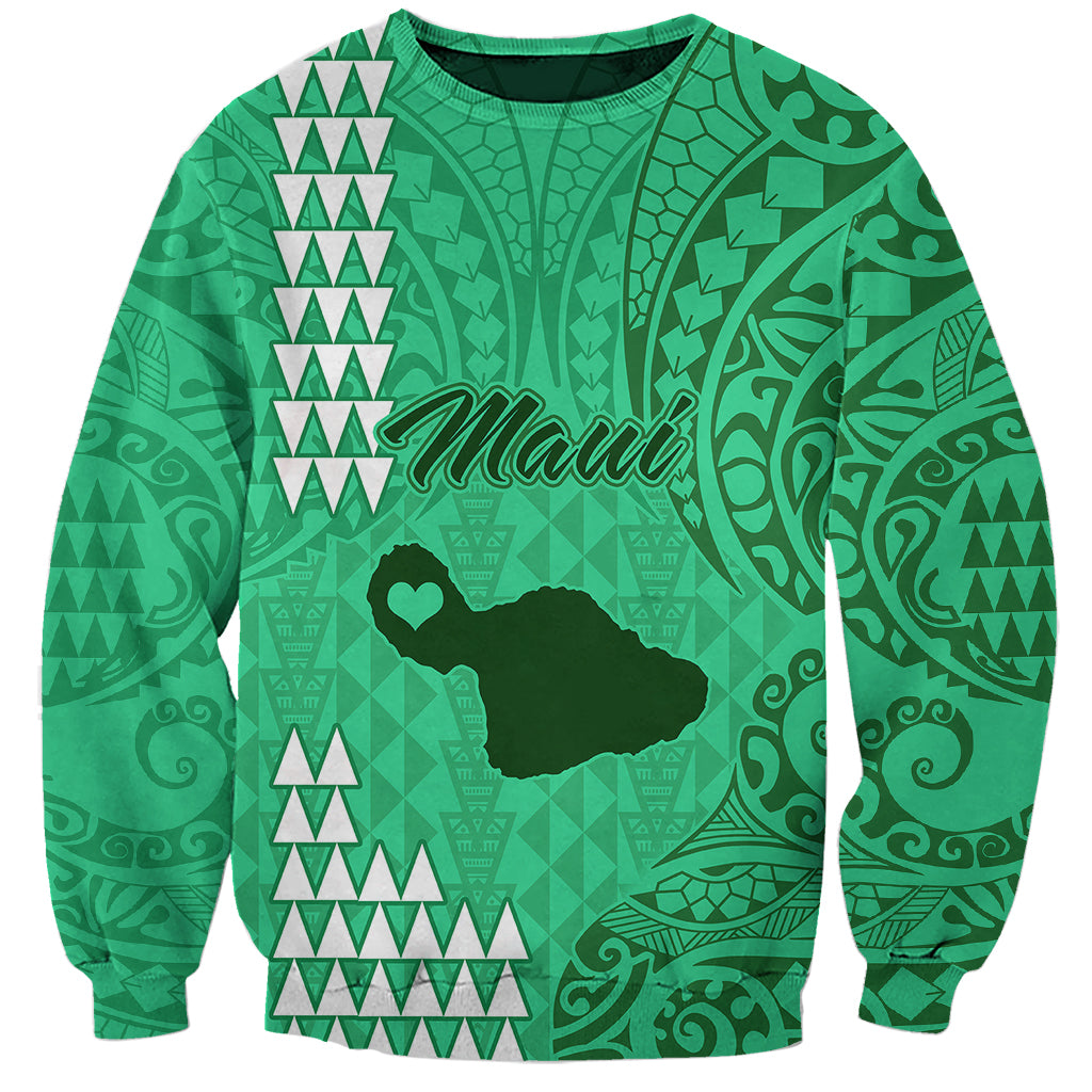 Personalised Maui Island Sweatshirt Kakau Tribal Mixed Polynesian Pattern Green LT9 Unisex Green - Polynesian Pride