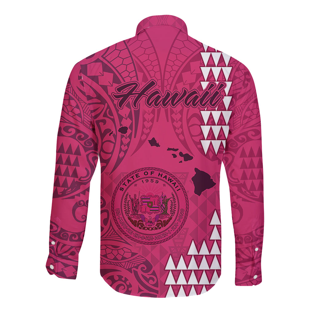 Maui Island Long Sleeve Button Shirt Kakau Tribal Mixed Polynesian Pattern Pink LT9 - Polynesian Pride