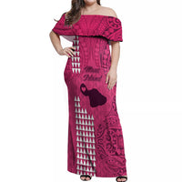 Maui Island Off Shoulder Maxi Dress Kakau Tribal Mixed Polynesian Pattern Pink LT9 Women Pink - Polynesian Pride