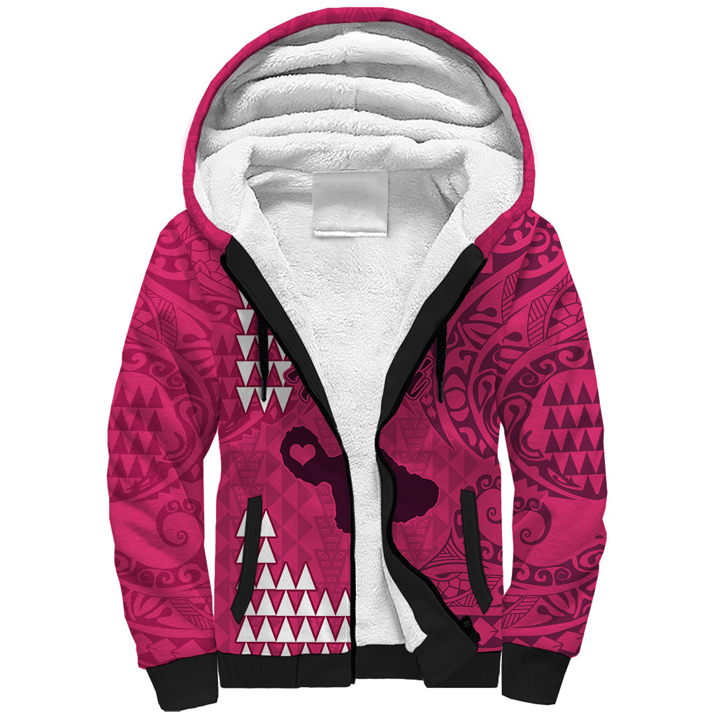 Maui Island Sherpa Hoodie Kakau Tribal Mixed Polynesian Pattern Pink LT9 Unisex Pink - Polynesian Pride