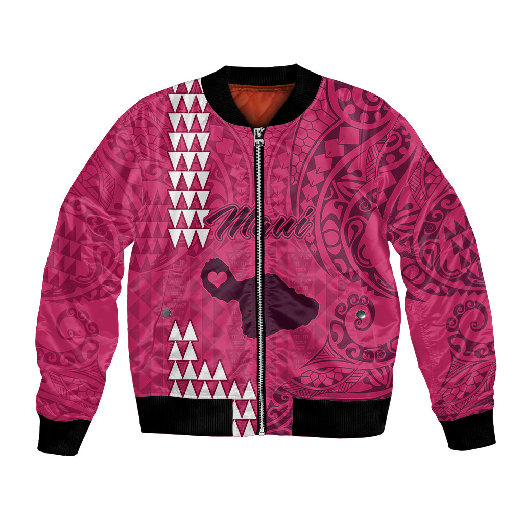 Personalised Maui Island Bomber Jacket Kakau Tribal Mixed Polynesian Pattern Pink LT9 Unisex Pink - Polynesian Pride