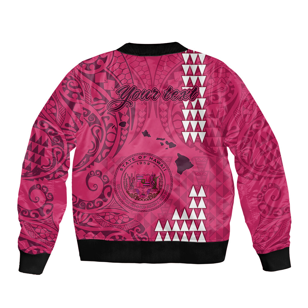 Personalised Maui Island Bomber Jacket Kakau Tribal Mixed Polynesian Pattern Pink LT9 - Polynesian Pride