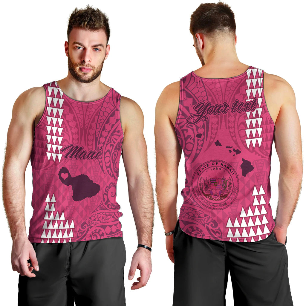 Personalised Maui Island Men Tank Top Kakau Tribal Mixed Polynesian Pattern Pink LT9 - Polynesian Pride