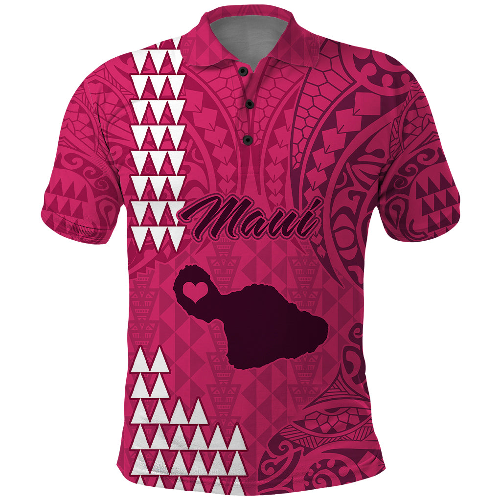 Personalised Maui Island Polo Shirt Kakau Tribal Mixed Polynesian Pattern Pink LT9 Pink - Polynesian Pride