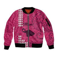 Personalised Maui Island Sleeve Zip Bomber Jacket Kakau Tribal Mixed Polynesian Pattern Pink LT9 Unisex Pink - Polynesian Pride