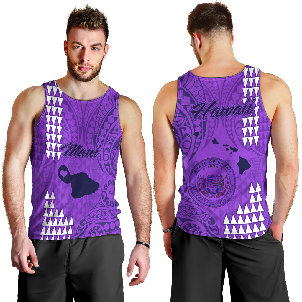 Maui Island Men Tank Top Kakau Tribal Mixed Polynesian Pattern Purple LT9 - Polynesian Pride