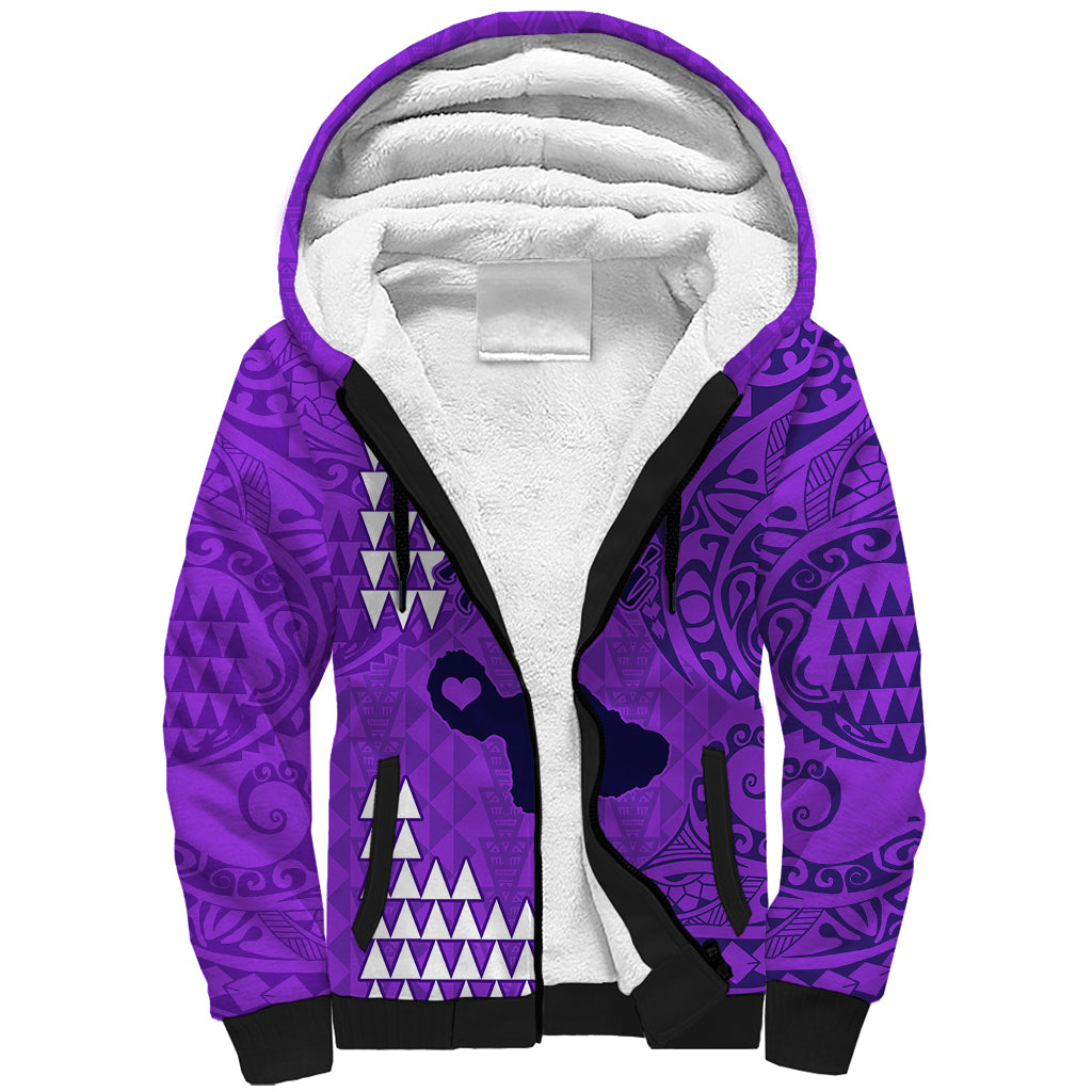 Personalised Maui Island Sherpa Hoodie Kakau Tribal Mixed Polynesian Pattern Purple LT9 Unisex Purple - Polynesian Pride