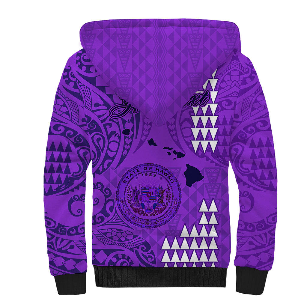 Personalised Maui Island Sherpa Hoodie Kakau Tribal Mixed Polynesian Pattern Purple LT9 - Polynesian Pride