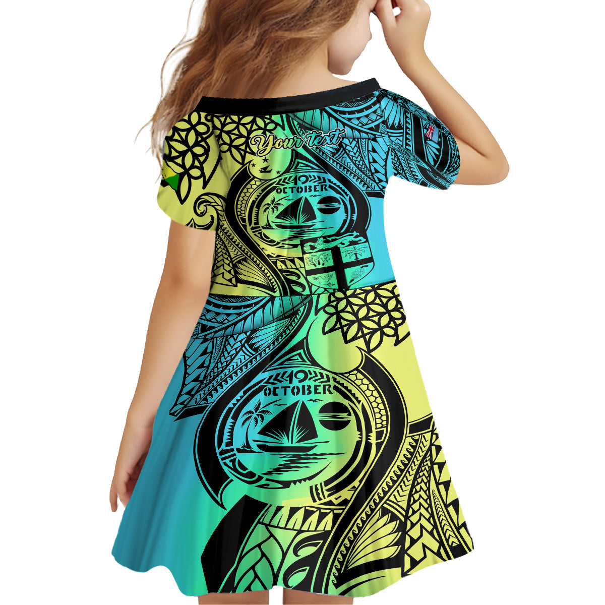 personalised-malampa-fiji-day-kid-short-sleeve-dress-vanuatu-sand-drawing-with-polynesian-pattern