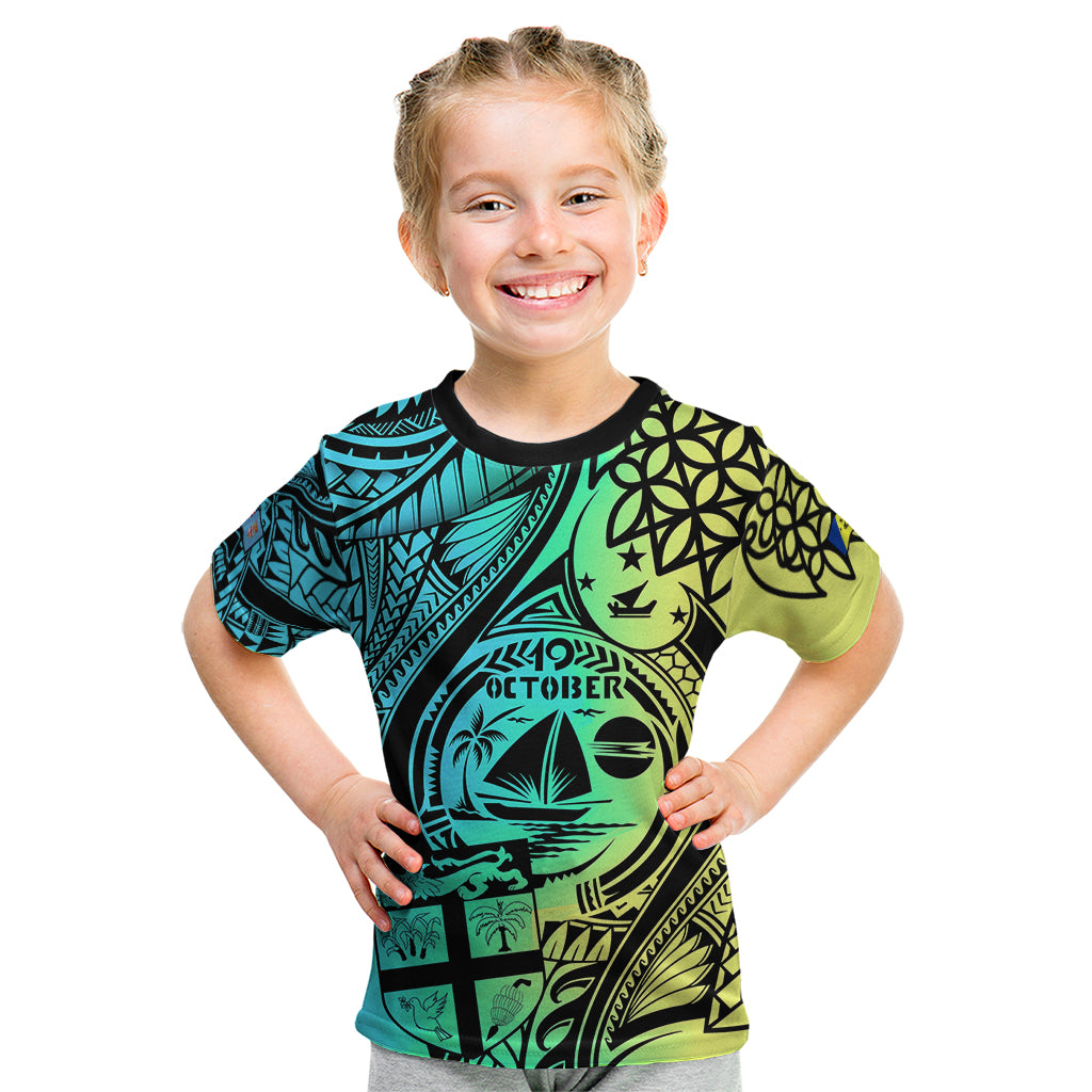 Personalised Malampa Fiji Day Kid T Shirt Vanuatu Sand Drawing With Polynesian Pattern LT9 Black - Polynesian Pride