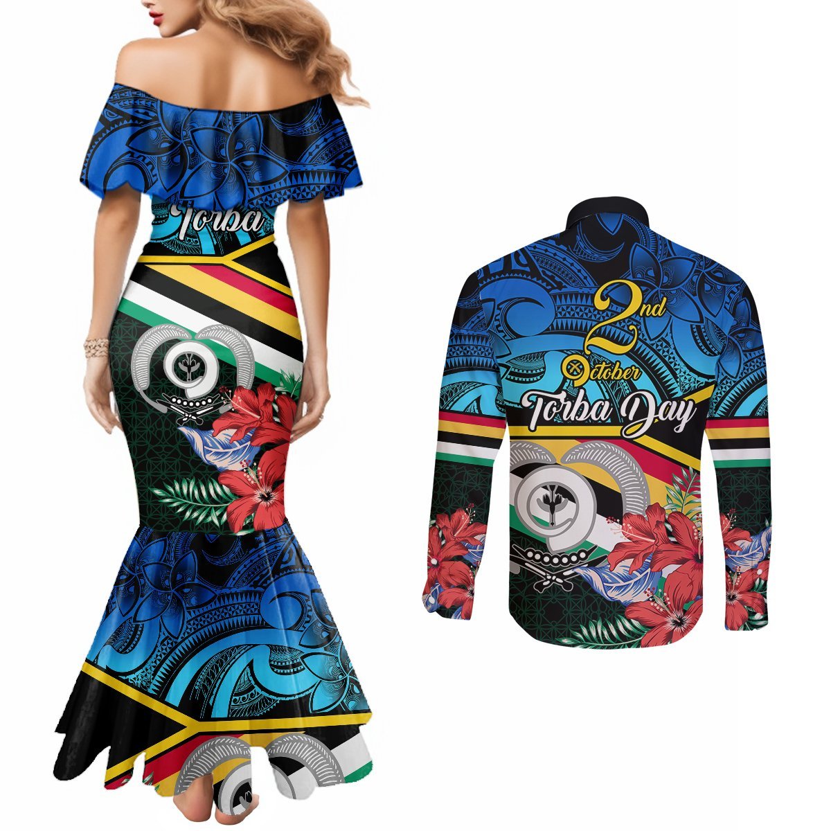 Torba Vanuatu Couples Matching Mermaid Dress and Long Sleeve Button Shirts Sand Drawing With Polynesian Pattern LT9 - Polynesian Pride