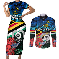 Torba Vanuatu Couples Matching Short Sleeve Bodycon Dress and Long Sleeve Button Shirts Sand Drawing With Polynesian Pattern LT9 Black - Polynesian Pride