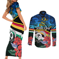 Torba Vanuatu Couples Matching Short Sleeve Bodycon Dress and Long Sleeve Button Shirts Sand Drawing With Polynesian Pattern LT9 - Polynesian Pride