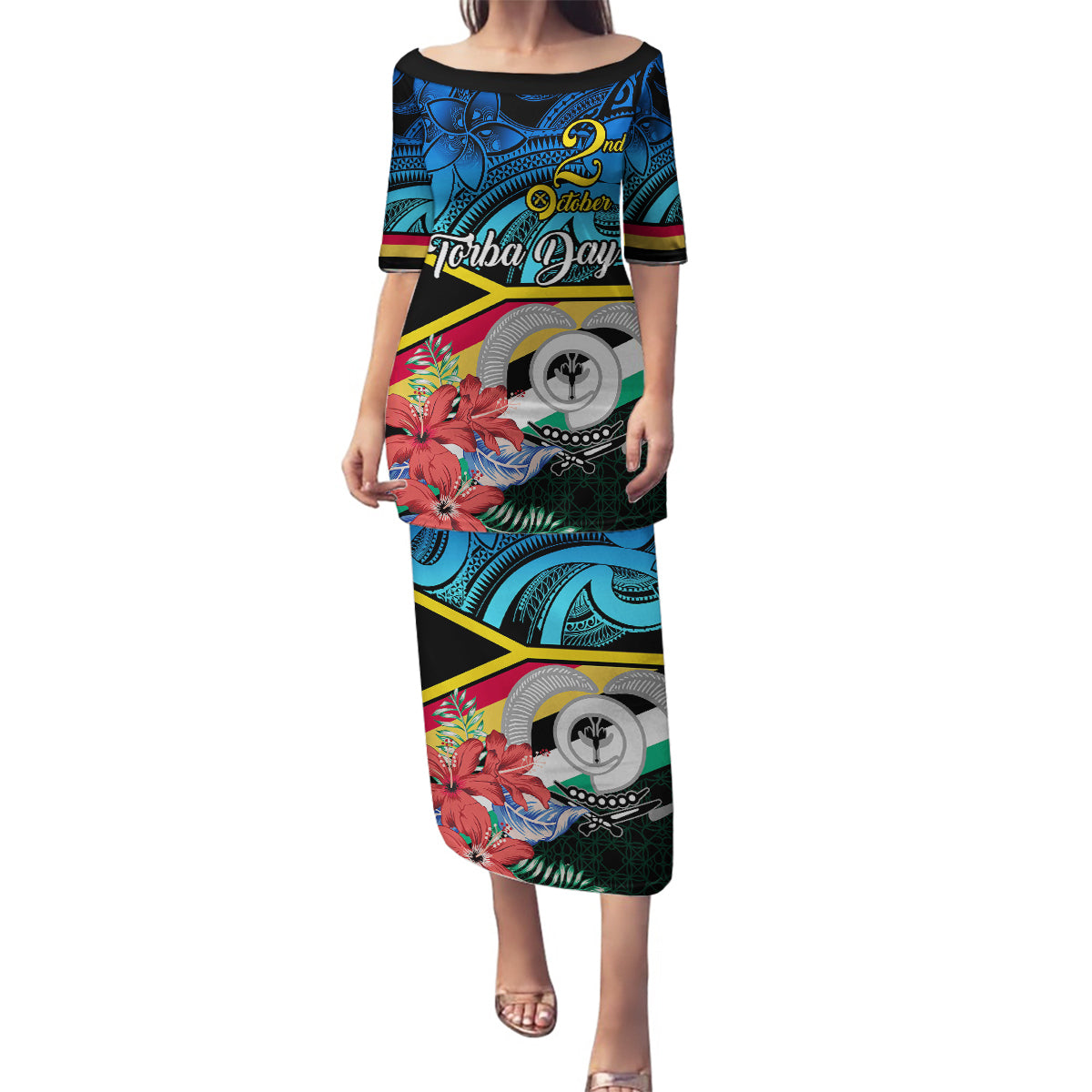 Torba Vanuatu Family Matching Puletasi Dress and Hawaiian Shirt Sand Drawing With Polynesian Pattern LT9 Mom's Dress Black - Polynesian Pride