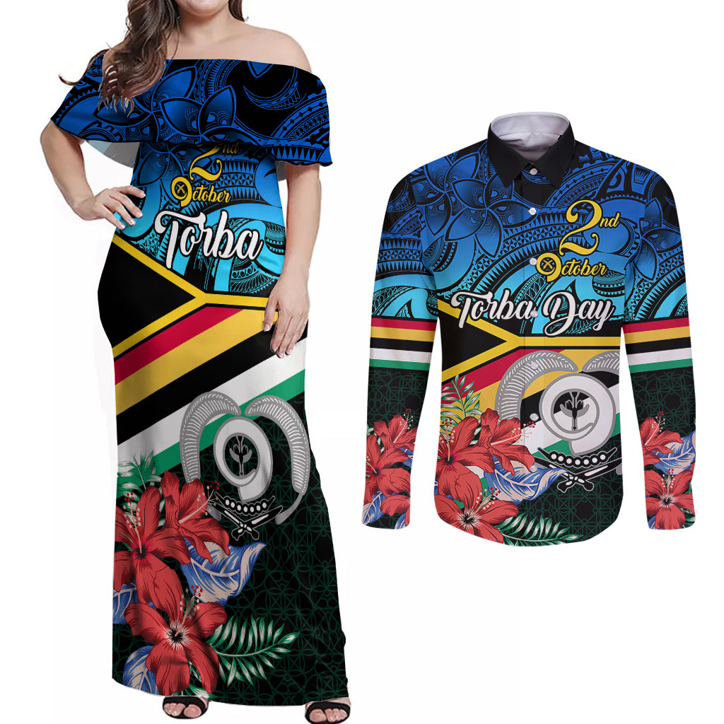personalised-torba-vanuatu-couples-matching-off-shoulder-maxi-dress-and-long-sleeve-button-shirts-sand-drawing-with-polynesian-pattern