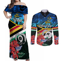 personalised-torba-vanuatu-couples-matching-off-shoulder-maxi-dress-and-long-sleeve-button-shirts-sand-drawing-with-polynesian-pattern