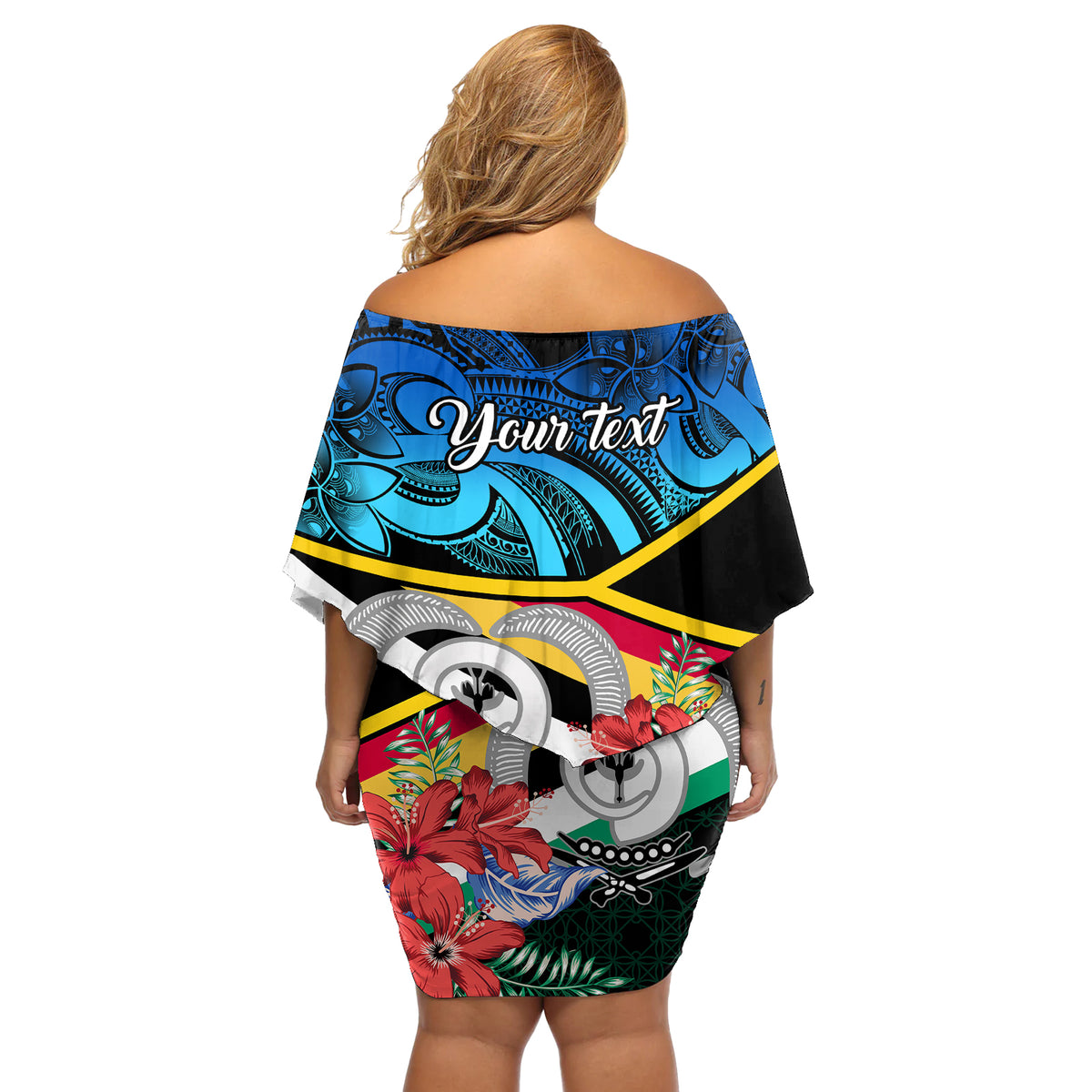 personalised-torba-vanuatu-off-shoulder-short-dress-sand-drawing-with-polynesian-pattern