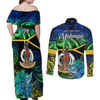 Malampa Day Couples Matching Off Shoulder Maxi Dress and Long Sleeve Button Shirts Vanuatu Flowers with Malampa Emblem Tribal Pattern LT9 - Polynesian Pride