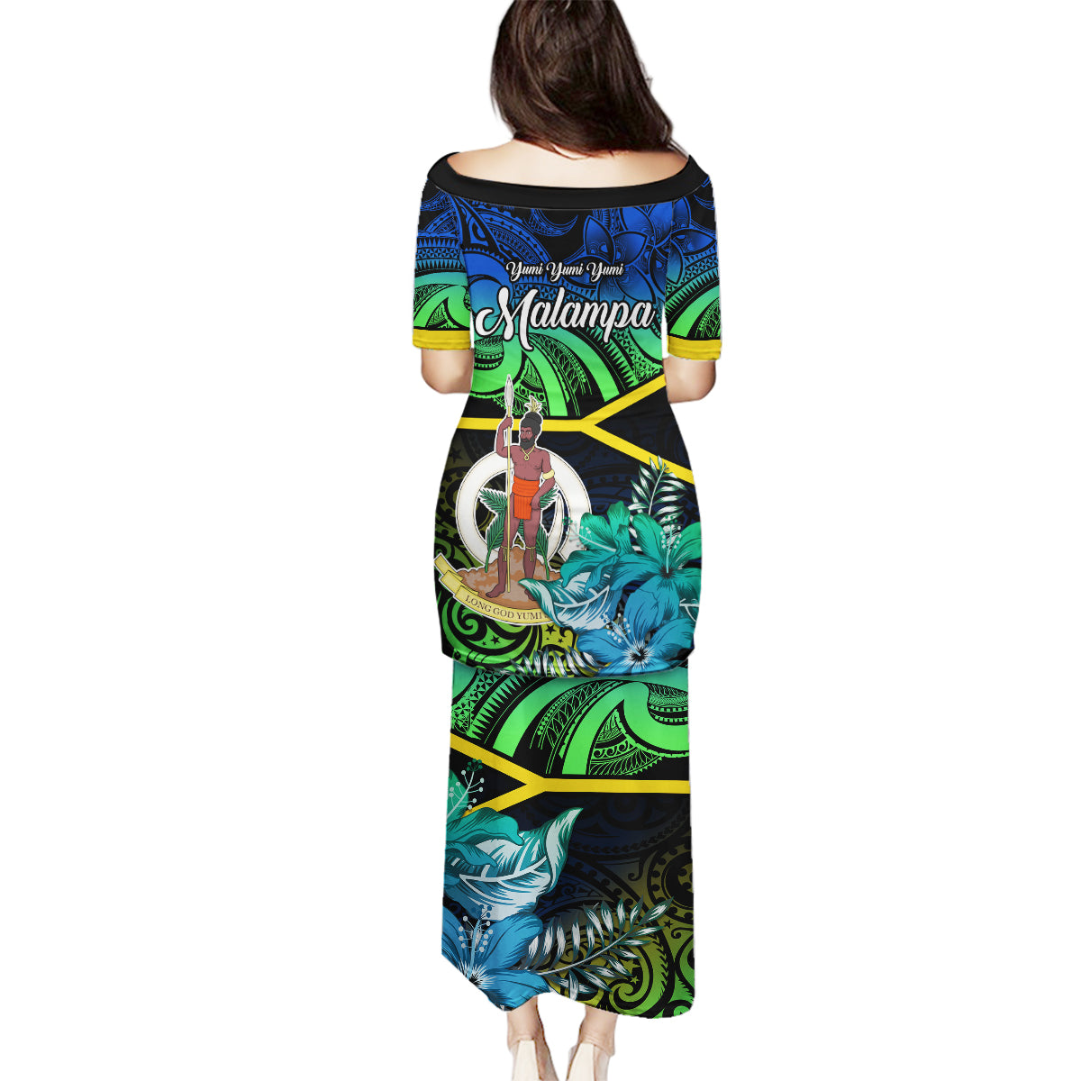 Malampa Day Family Matching Puletasi Dress and Hawaiian Shirt Vanuatu Flowers with Malampa Emblem Tribal Pattern LT9 - Polynesian Pride