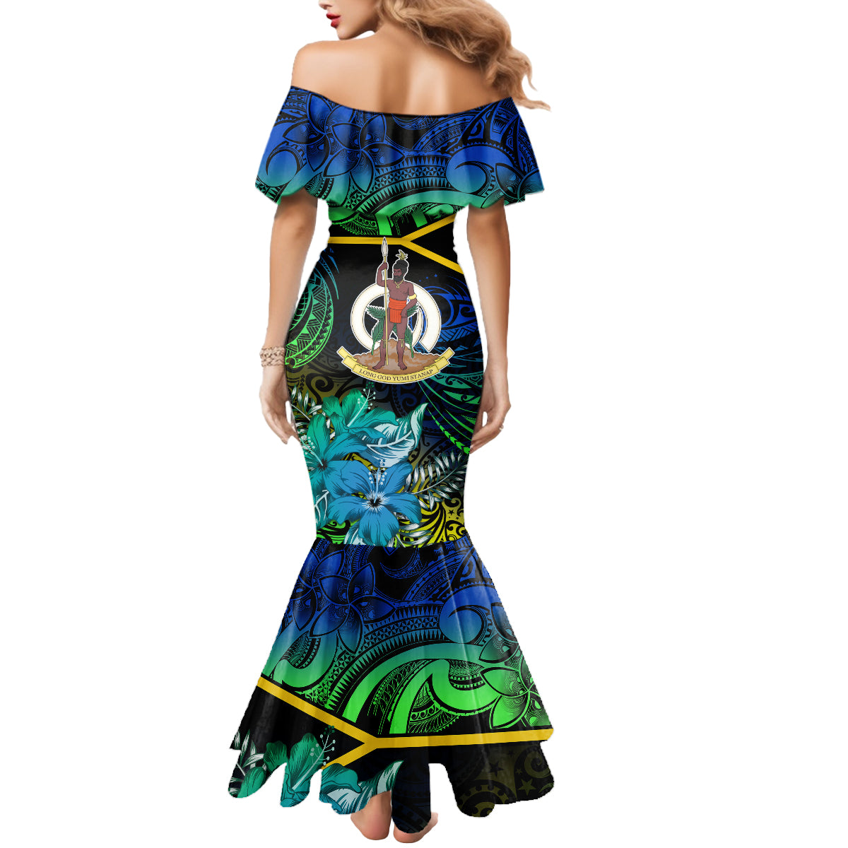 malampa-day-mermaid-dress-vanuatu-flowers-with-malampa-emblem-tribal-pattern