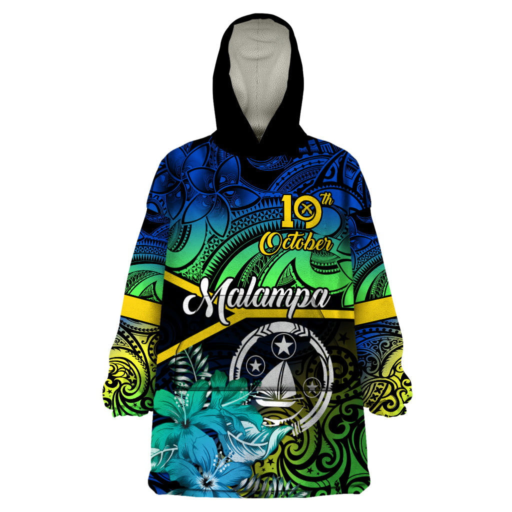 Malampa Day Wearable Blanket Hoodie Vanuatu Flowers with Malampa Emblem Tribal Pattern LT9 One Size Black - Polynesian Pride