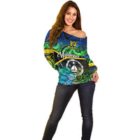 Personalised Malampa Day Off Shoulder Sweater Vanuatu Flowers with Malampa Emblem Tribal Pattern LT9 - Polynesian Pride