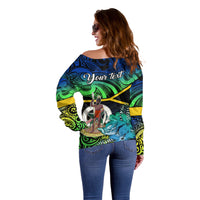 Personalised Malampa Day Off Shoulder Sweater Vanuatu Flowers with Malampa Emblem Tribal Pattern LT9 - Polynesian Pride