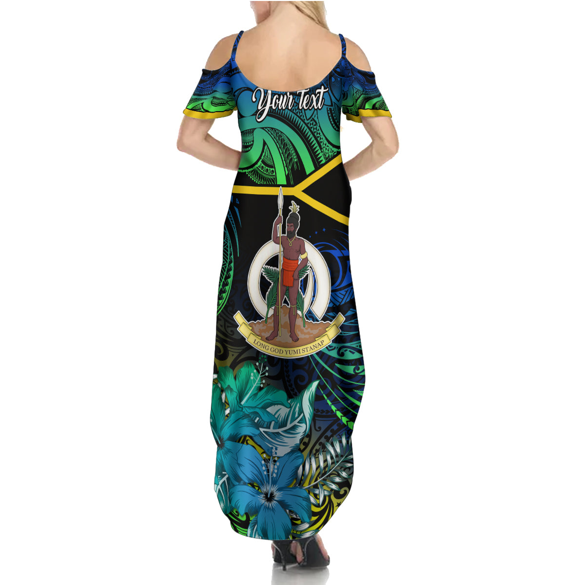 personalised-malampa-day-summer-maxi-dress-vanuatu-flowers-with-malampa-emblem-tribal-pattern