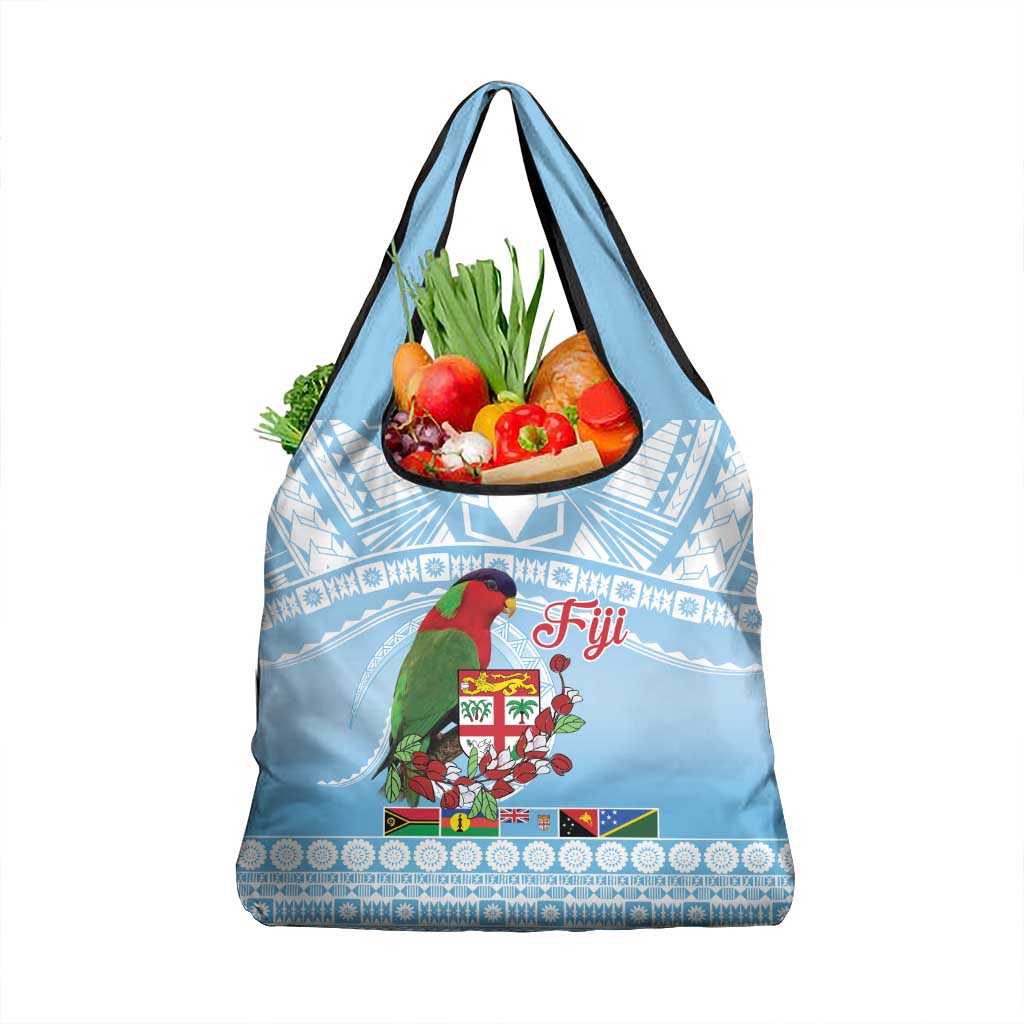 Melanesian Fiji Kula Bird Grocery Bag with Tagimoucia Masi Tapa Pattern