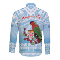 Melanesian Fiji Kula Bird Long Sleeve Button Shirt with Tagimoucia Masi Tapa Pattern