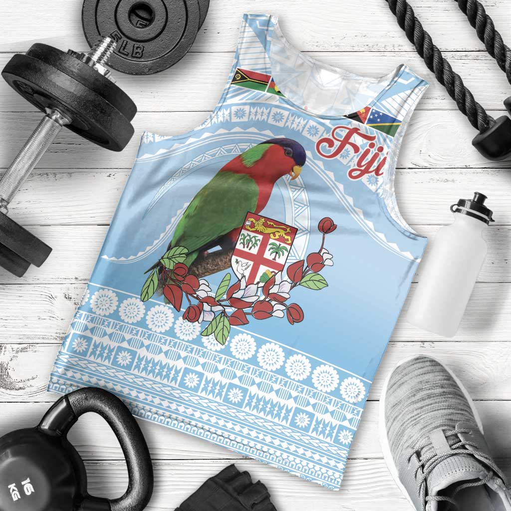 Melanesian Fiji Kula Bird Men Tank Top with Tagimoucia Masi Tapa Pattern