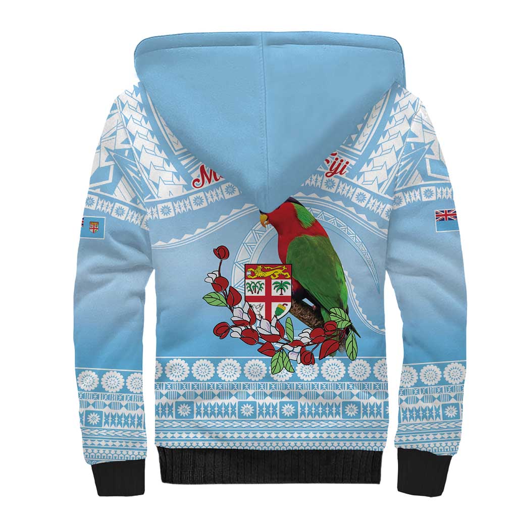 Melanesian Fiji Kula Bird Sherpa Hoodie with Tagimoucia Masi Tapa Pattern