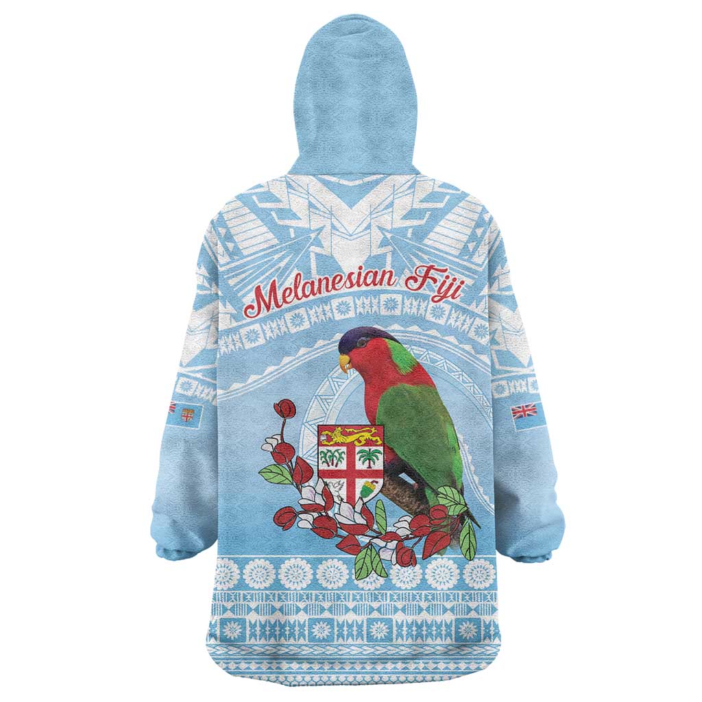 Melanesian Fiji Kula Bird Wearable Blanket Hoodie with Tagimoucia Masi Tapa Pattern