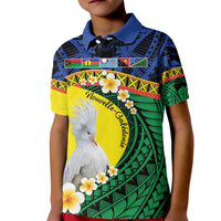 Melanesian New Caledonia Kid Polo Shirt Plumeria Kagu Bird and Nautilus Shell LT9 Kid Blue - Polynesian Pride