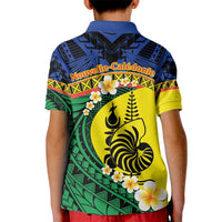 Melanesian New Caledonia Kid Polo Shirt Plumeria Kagu Bird and Nautilus Shell LT9 - Polynesian Pride