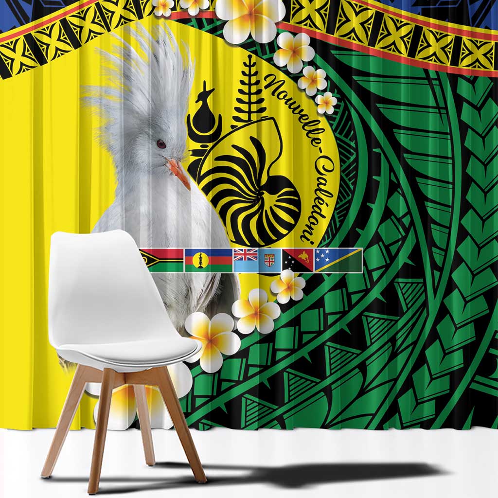Melanesian New Caledonia Window Curtain Plumeria Kagu Bird and Nautilus Shell