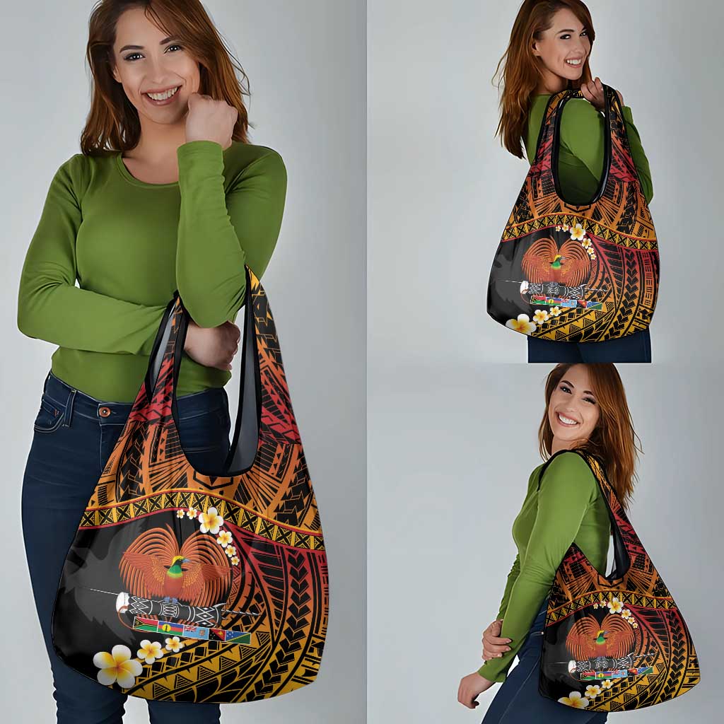 Melanesian Papua New Guinea Grocery Bag Plumeria Bird of Paradise Tribal