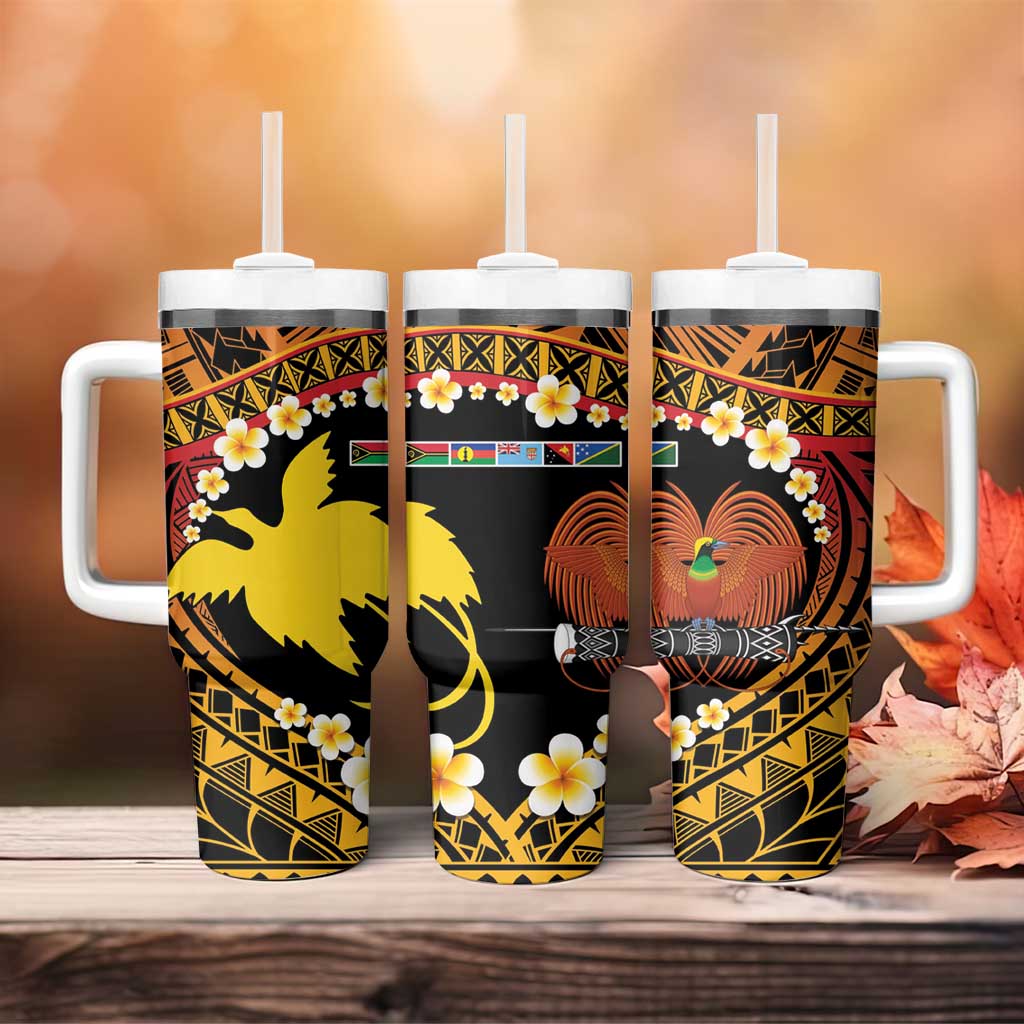 Melanesian Papua New Guinea Tumbler With Handle Plumeria Bird of Paradise Tribal