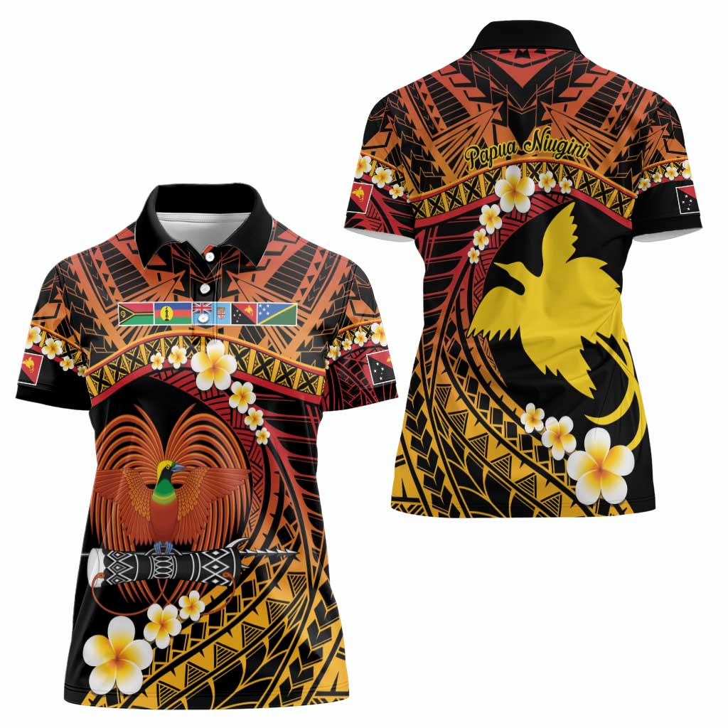 Melanesian Papua New Guinea Women Polo Shirt Plumeria Bird of Paradise Tribal