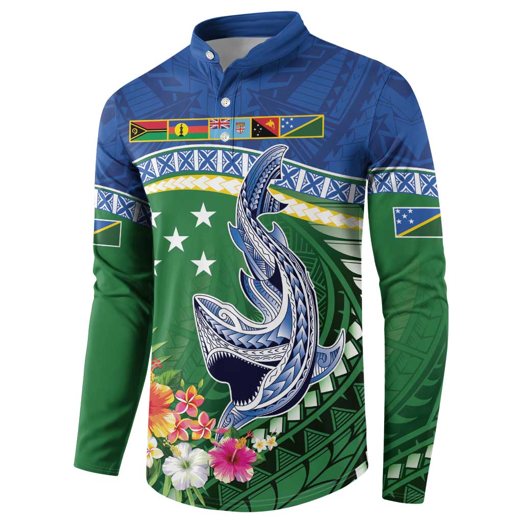 Melanesian Solomon Islands Button Sweatshirt Tropical Shark Tattoo