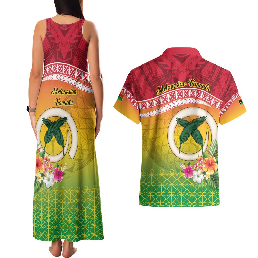 Melanesian Ni-Vanuatu Couples Matching Tank Maxi Dress and Hawaiian Shirt Sea Turtle with Sand Drawing Pattern LT9 - Polynesian Pride