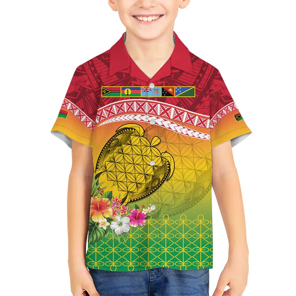 Melanesian Ni-Vanuatu Family Matching Tank Maxi Dress and Hawaiian Shirt Sea Turtle with Sand Drawing Pattern