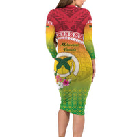 Melanesian Ni-Vanuatu Long Sleeve Bodycon Dress Sea Turtle with Sand Drawing Pattern